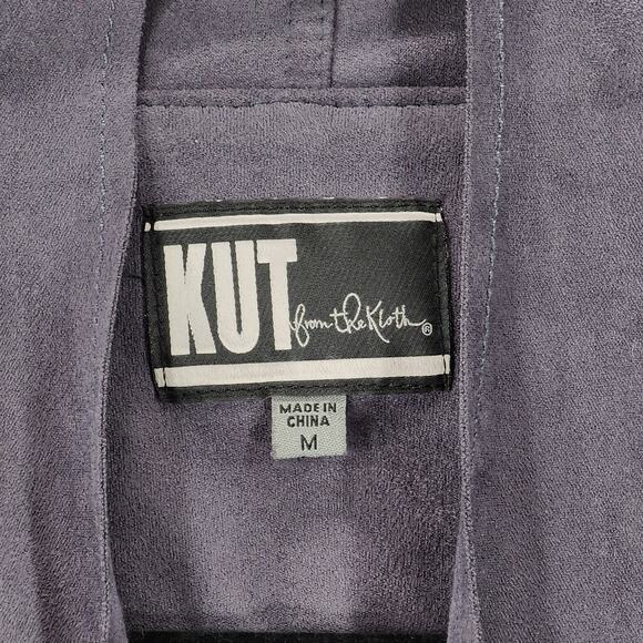 Kut from Kloth M Womens Faux Suede Leather Moto Jacket Gray Stretch punk preppy - Picture 8 of 13
